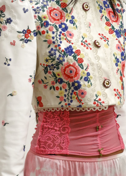 Embroidered puff sleeve vinyl jacket