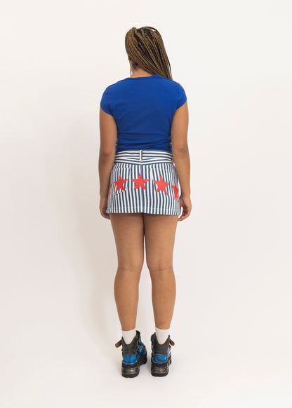 Tommy Star print striped denim mini skirt