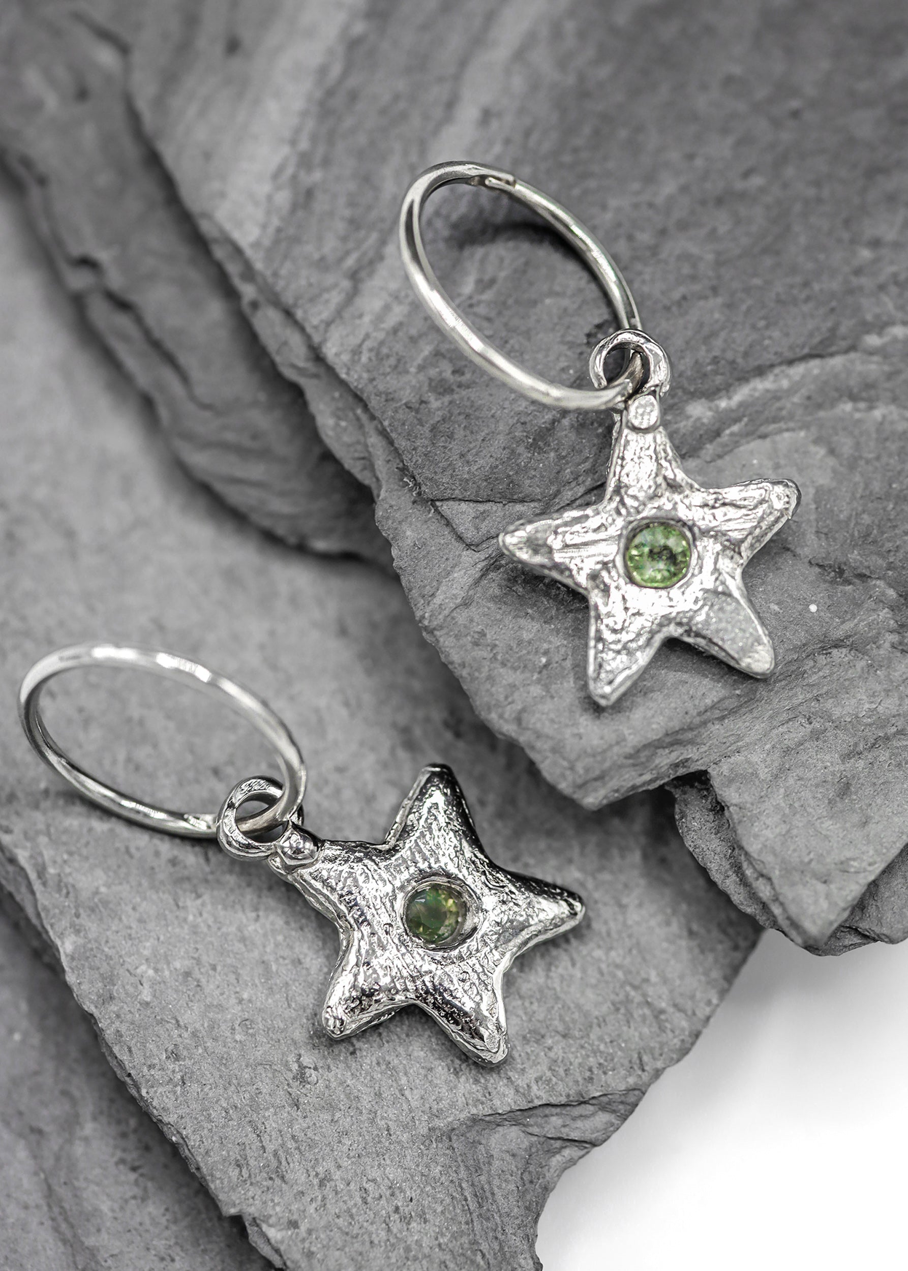 Star sleeper earrings- green
