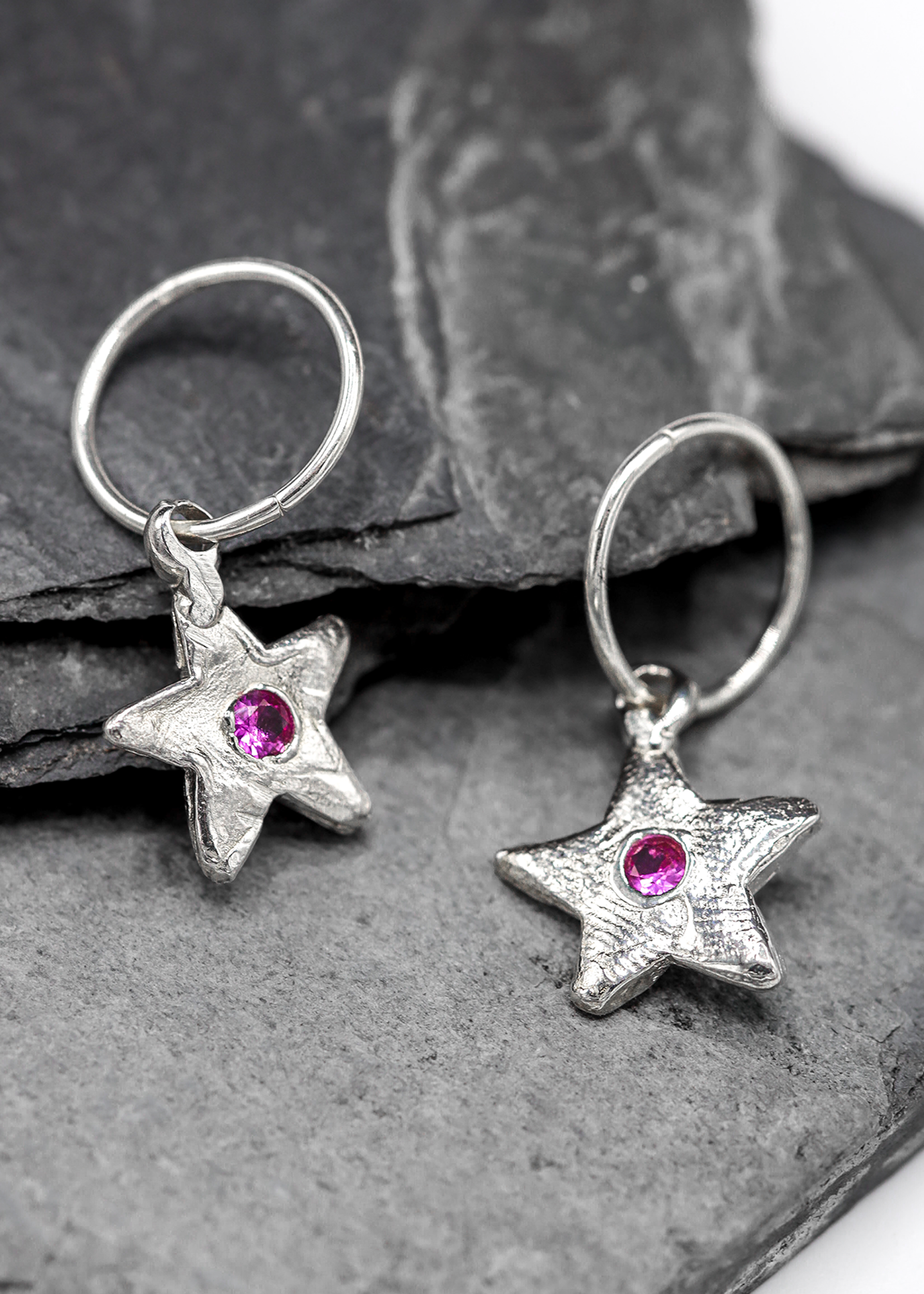 Star sleeper earrings- hot pink