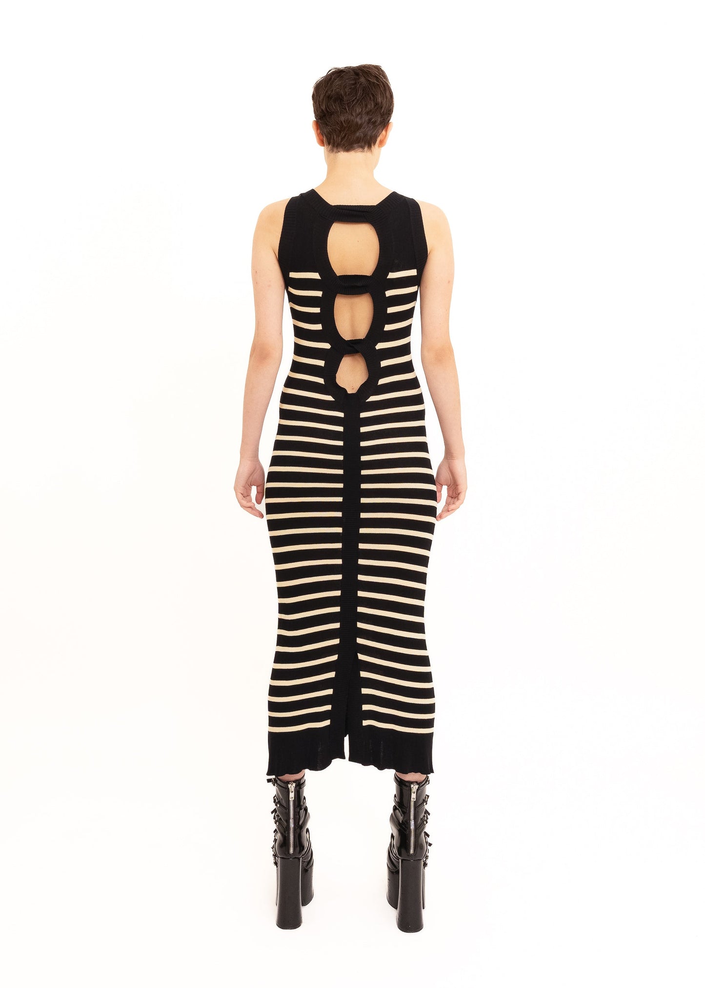 Jean Paul Gaultier Maille Femme Striped knit maxi dress with cut - out back