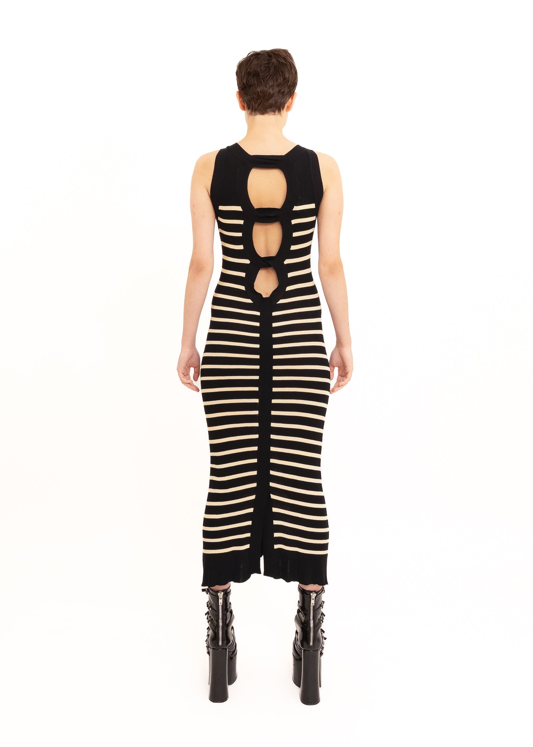 Jean Paul Gaultier Maille Femme Striped knit maxi dress with cut - out back
