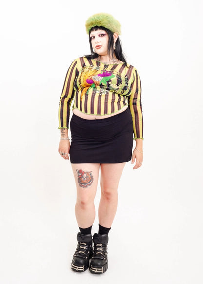 Jean Paul Gaultier Soleil Striped mesh top with parrot