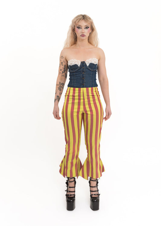 Striped silk dupion ruffle hem pants