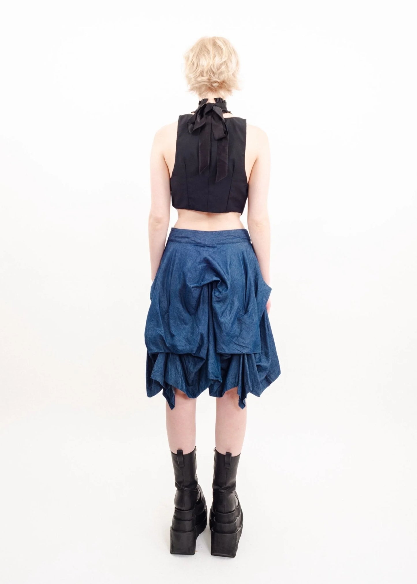 Atsuro Tayama Structured chambray pin tuck skirt