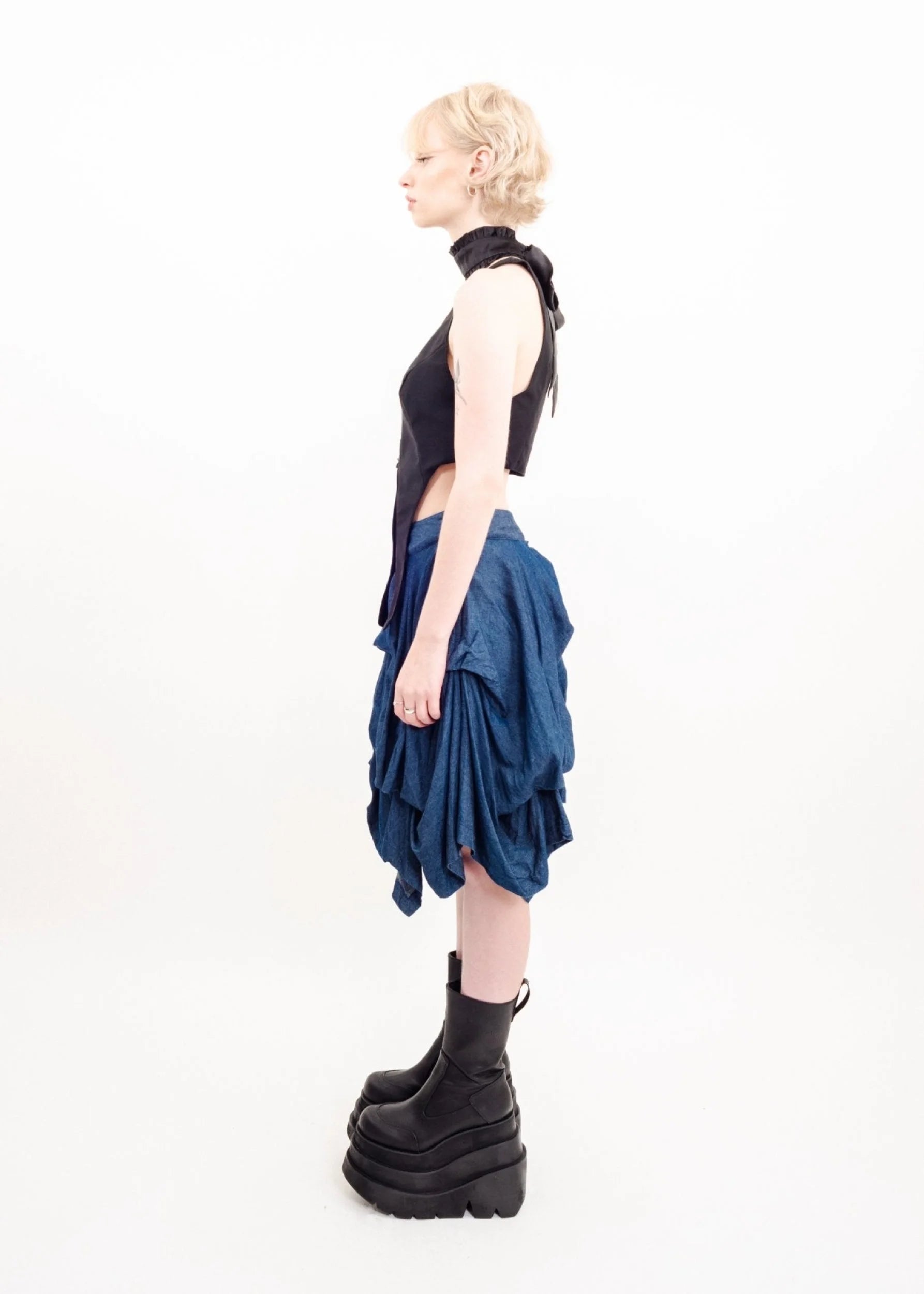 Atsuro Tayama Structured chambray pin tuck skirt