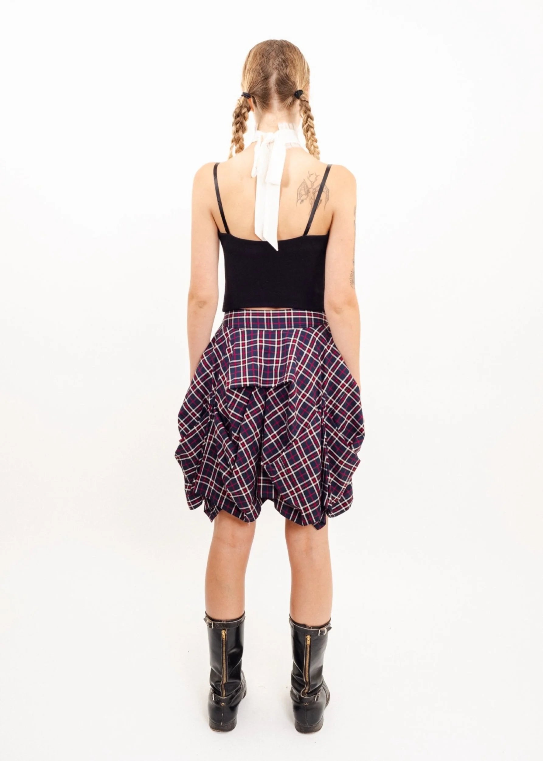 Atsuro Tayama Structured tartan pin tuck skirt