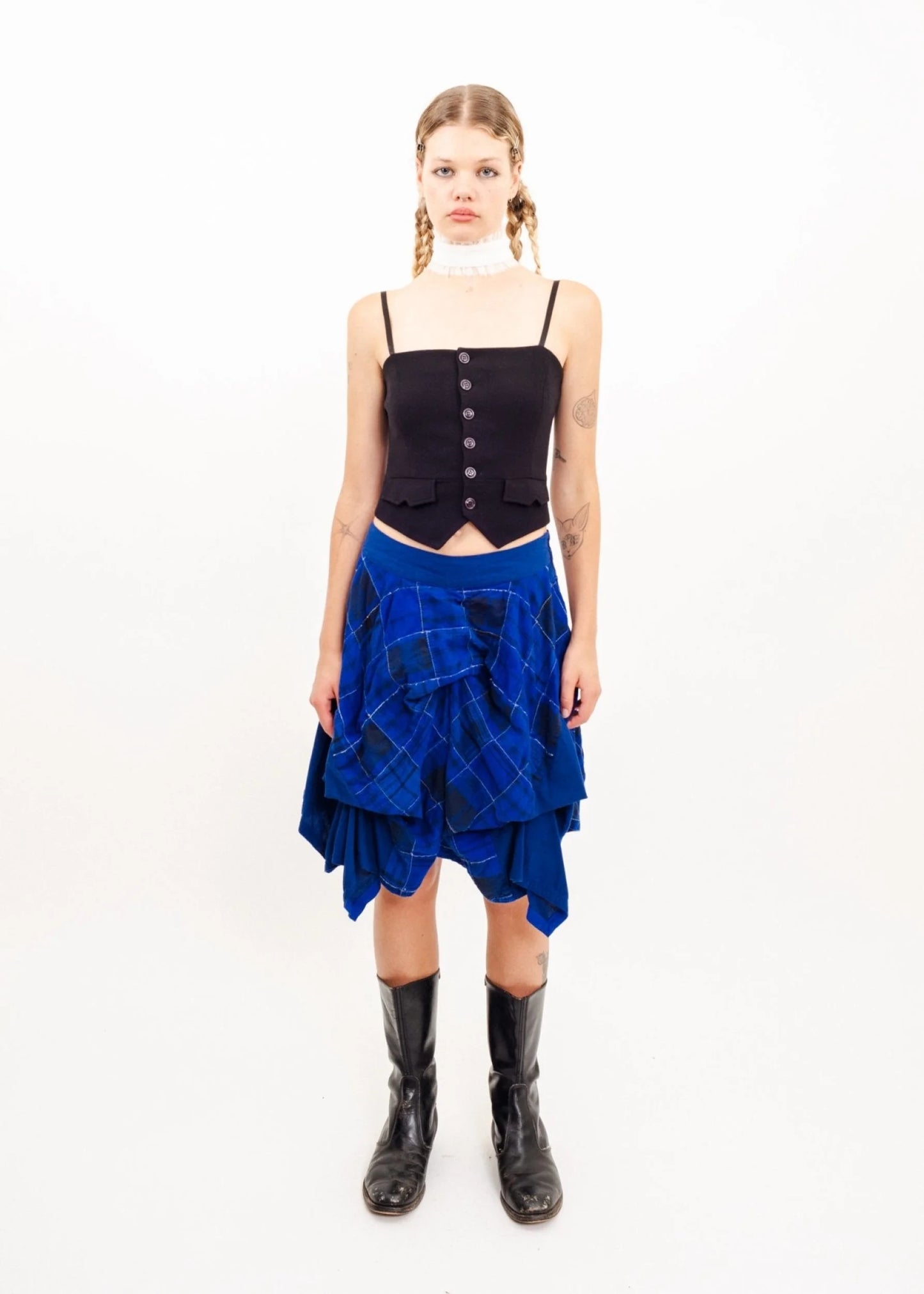 Atsuro Tayama Structured tartan pin tuck skirt