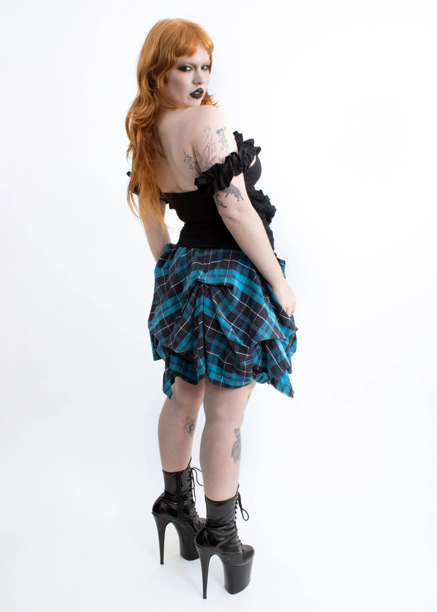 Refreshing Atsuro Tayama Structured tartan pin tuck skirt