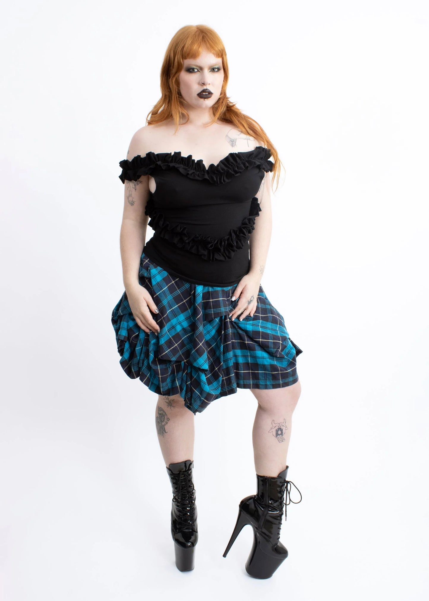 Refreshing Atsuro Tayama Structured tartan pin tuck skirt