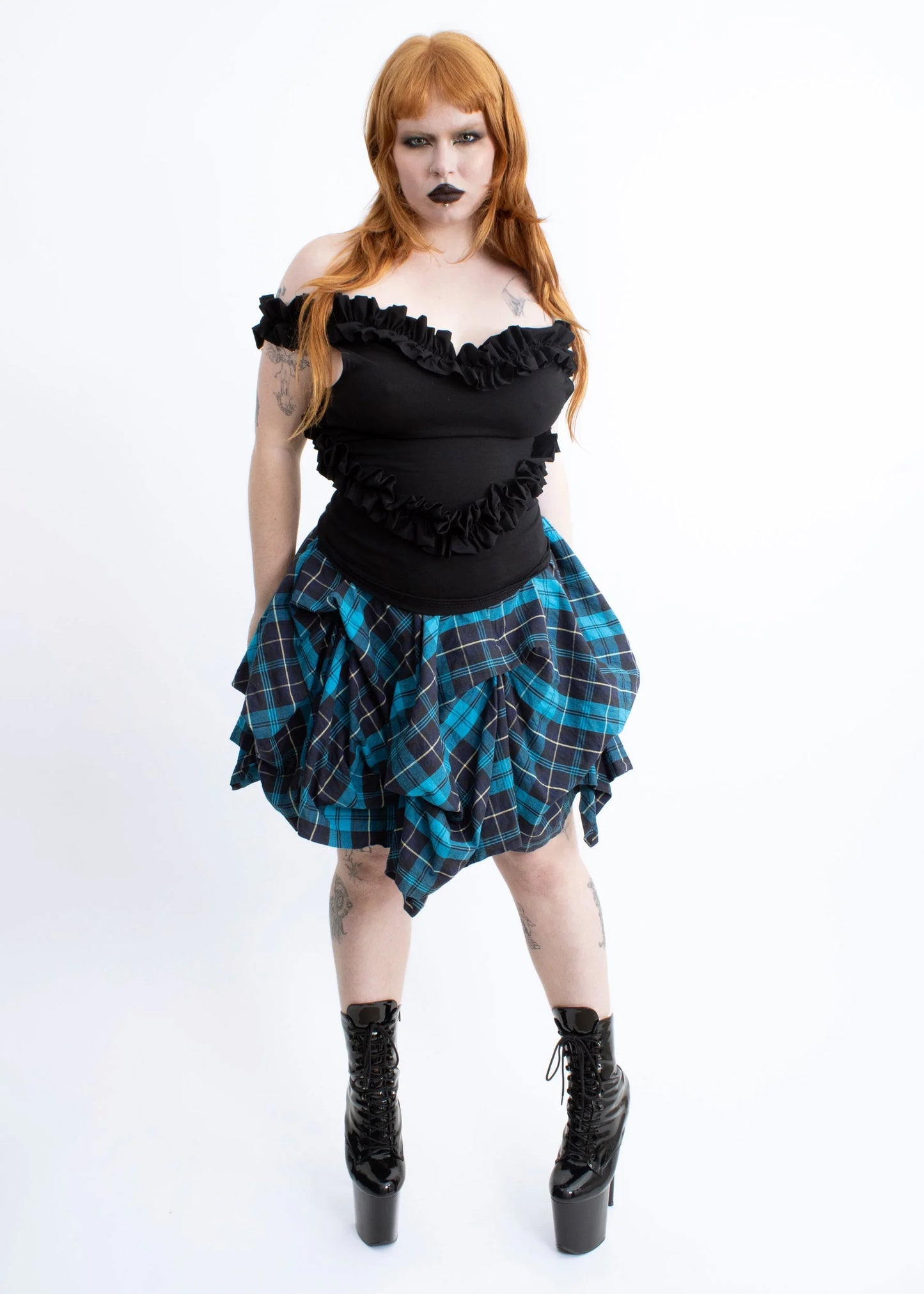 Refreshing Atsuro Tayama Structured tartan pin tuck skirt