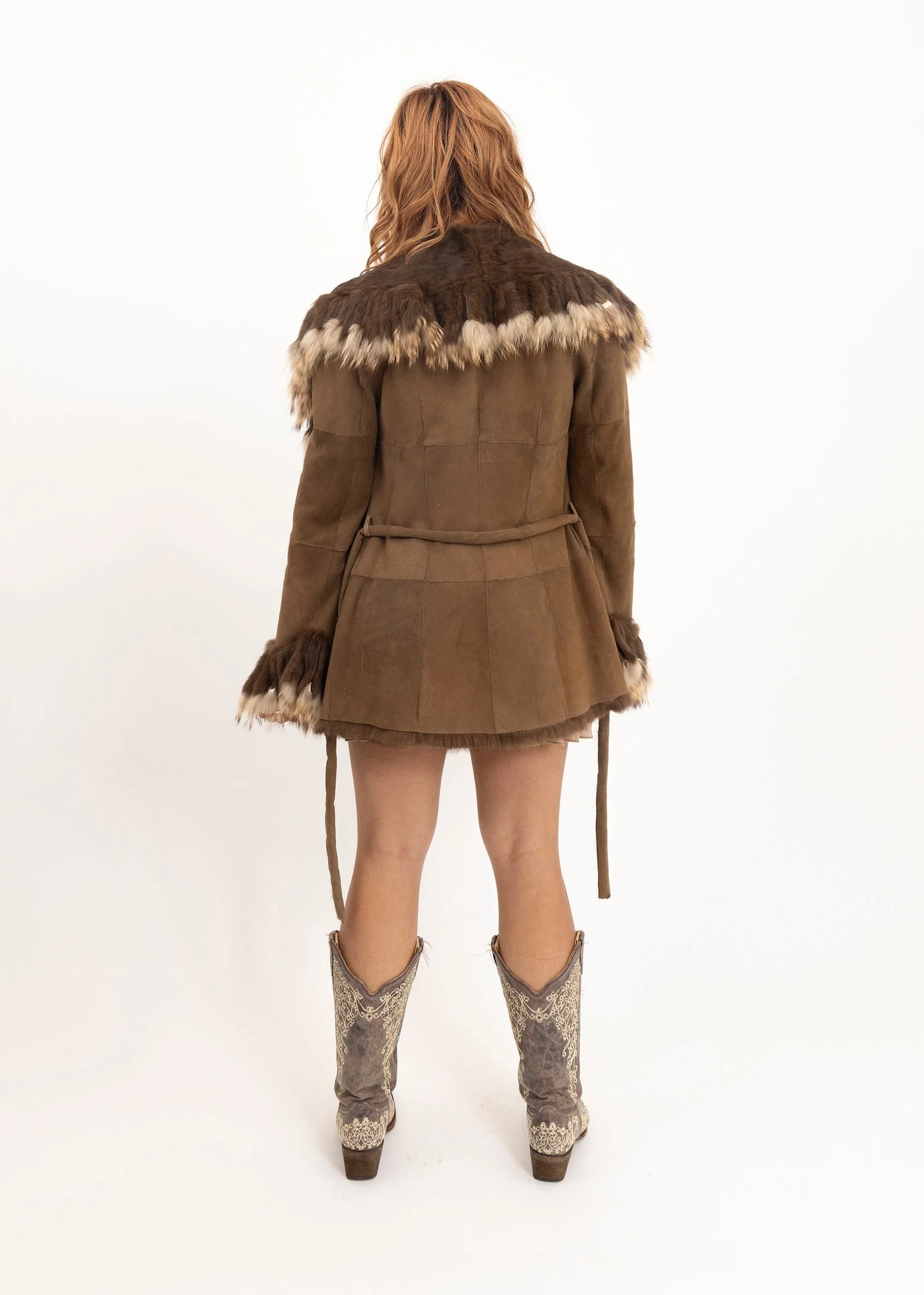 Bizarre Bazaar Suede jacket with fur tassel trim