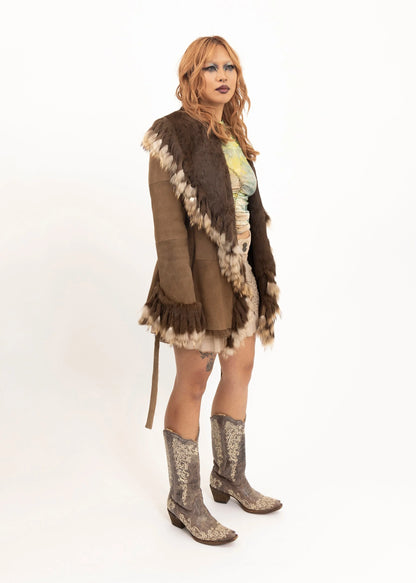 Bizarre Bazaar Suede jacket with fur tassel trim