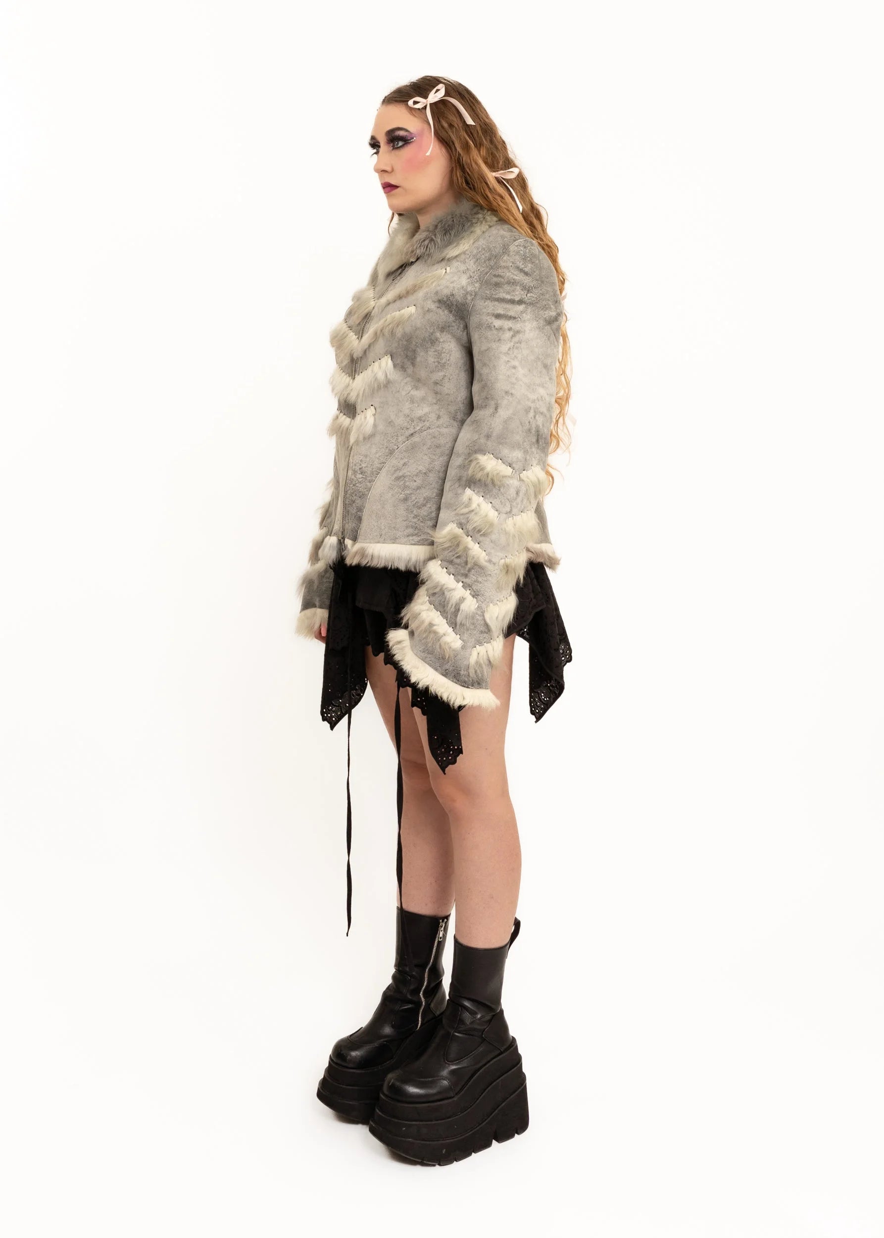 Harmanli Suede shearling jacket with fur trims
