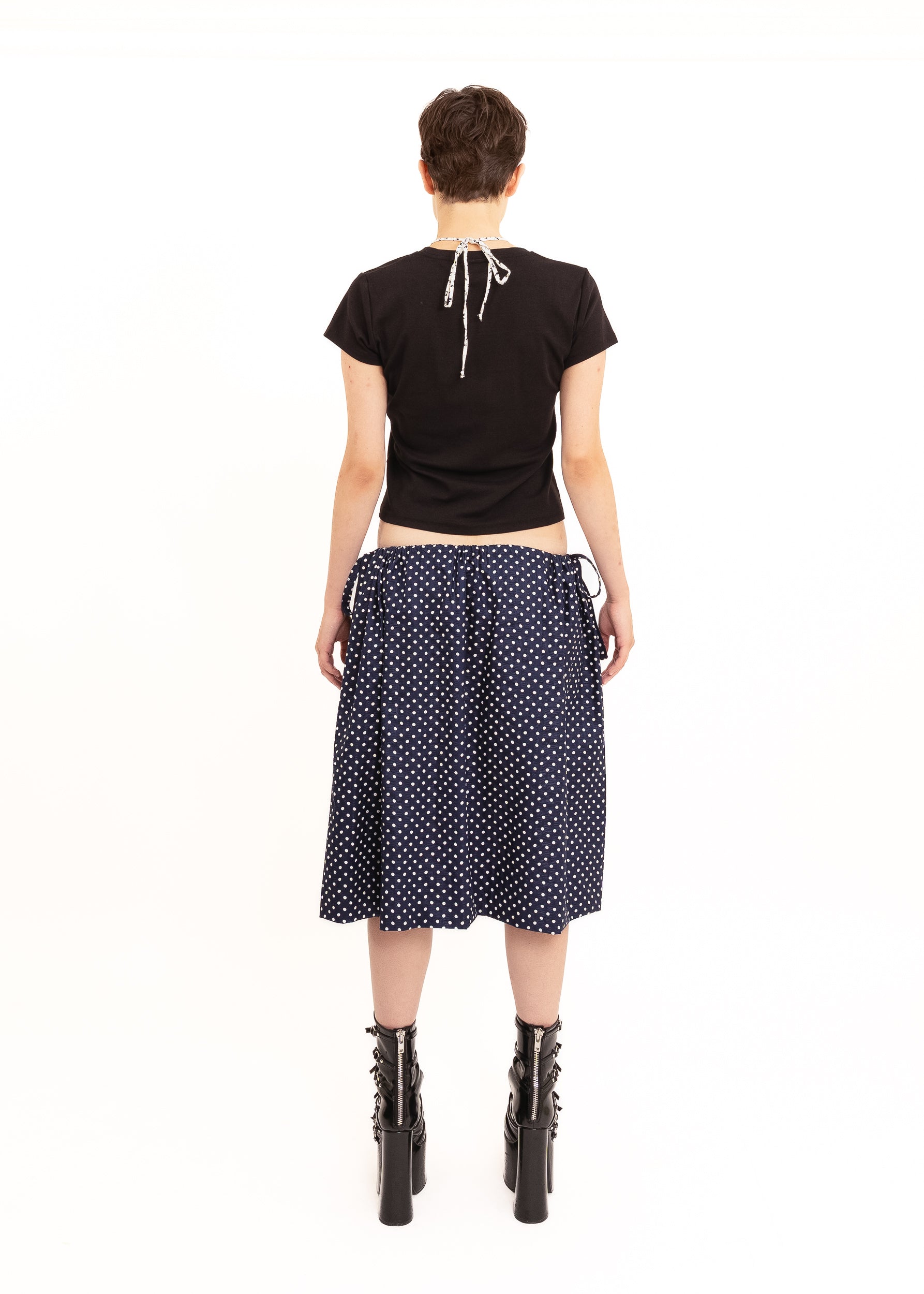Rhoda Nunn Sunne Skirt- navy polkadot Bizarre Bazaar