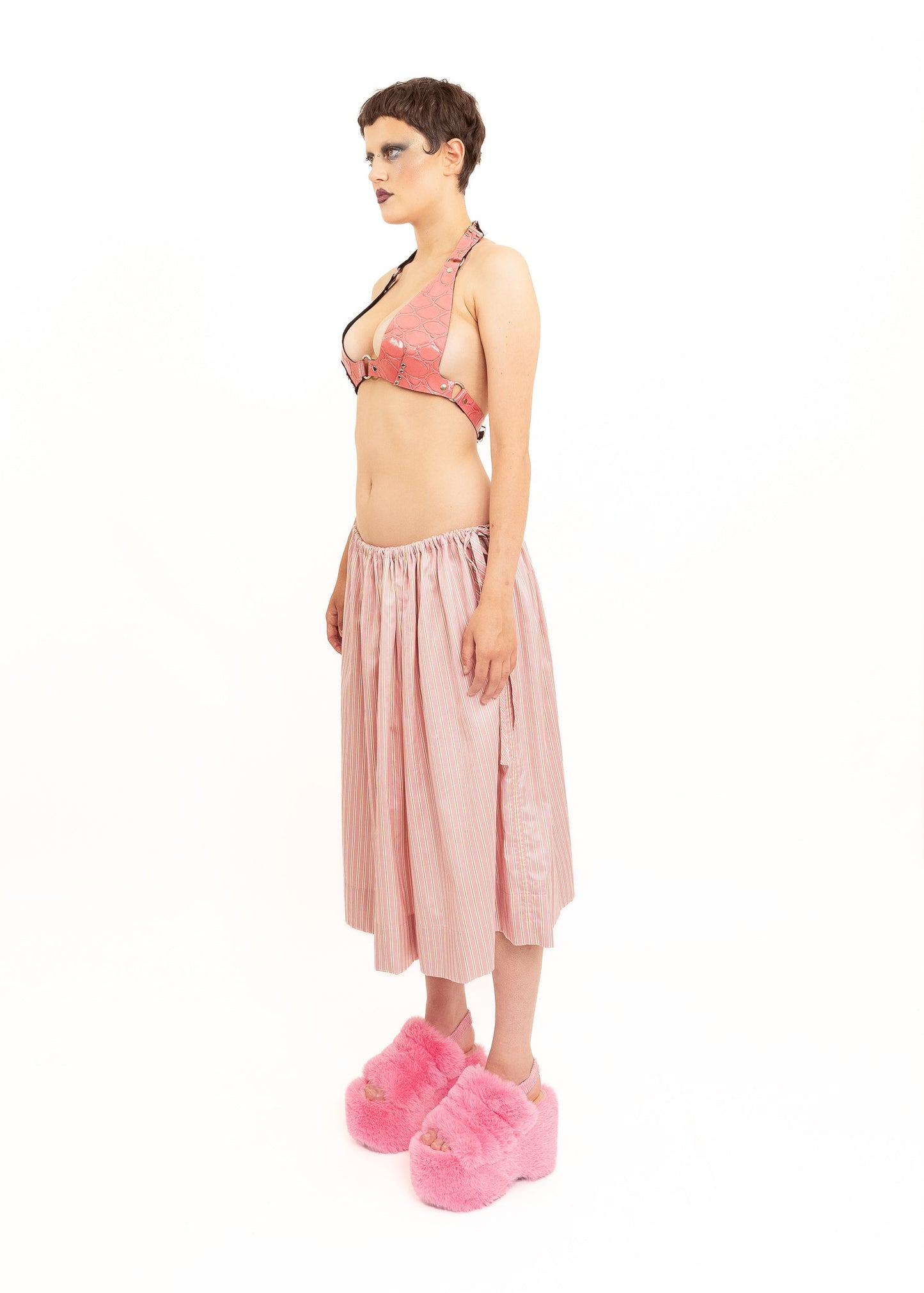 Rhoda Nunn Sunne Skirt- Pink Sateen Stripe Bizarre Bazaar