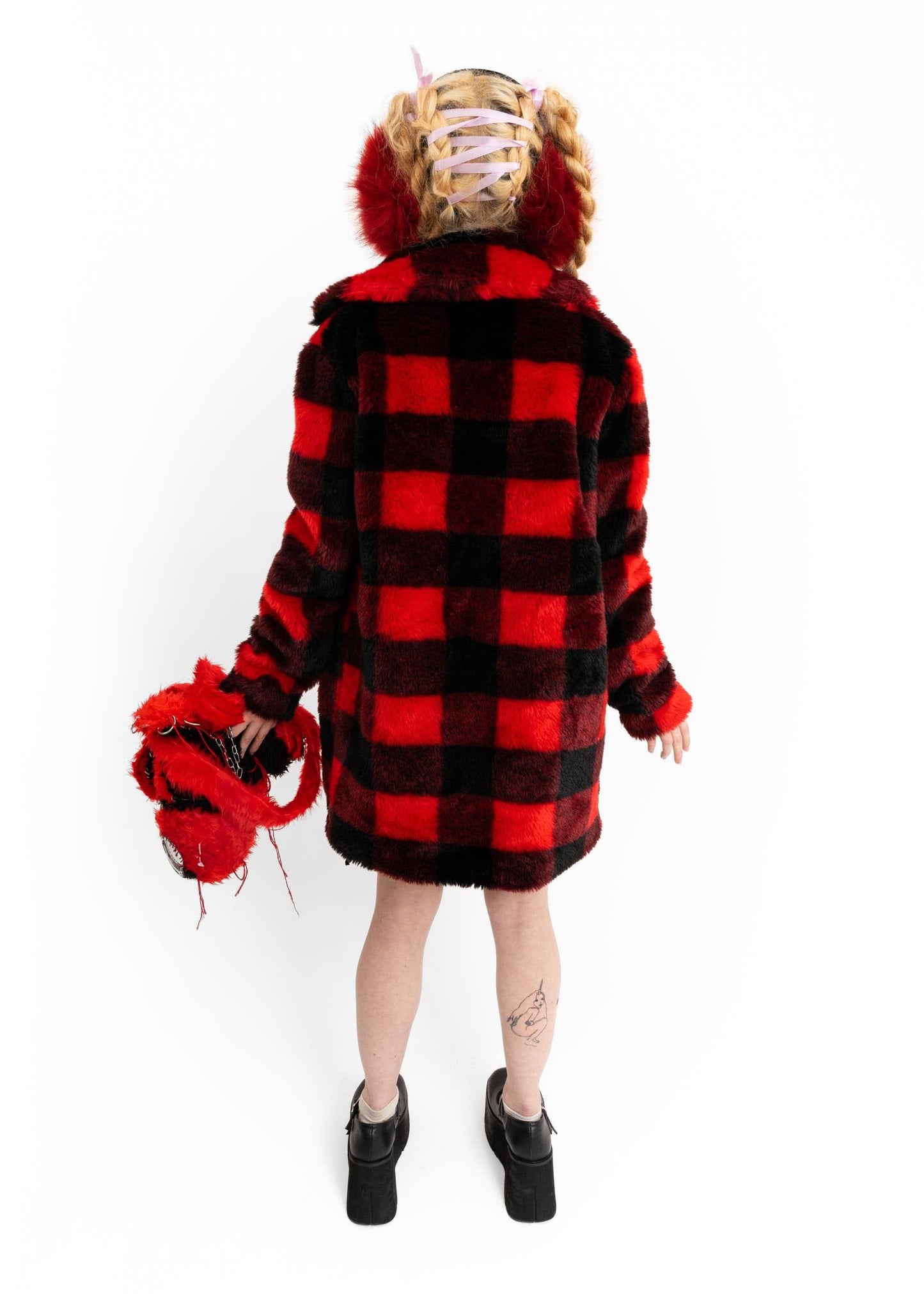 Current Mood Tartan faux fur coat