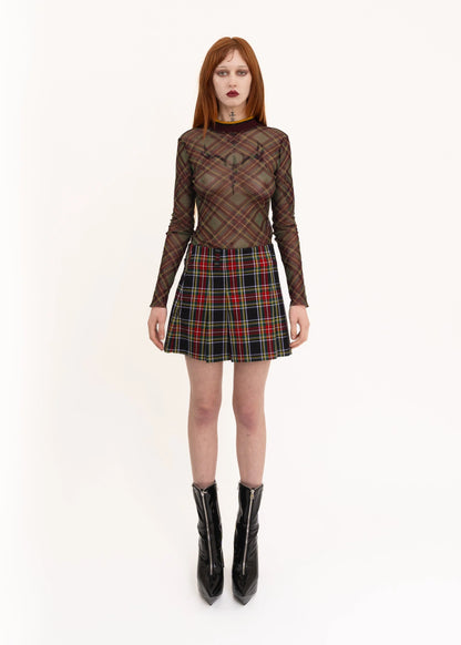 Jean Paul Gaultier Tartan mesh top with ribbed knit trims