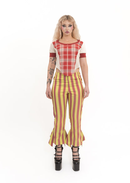 Tartan panelled corset t-shirt