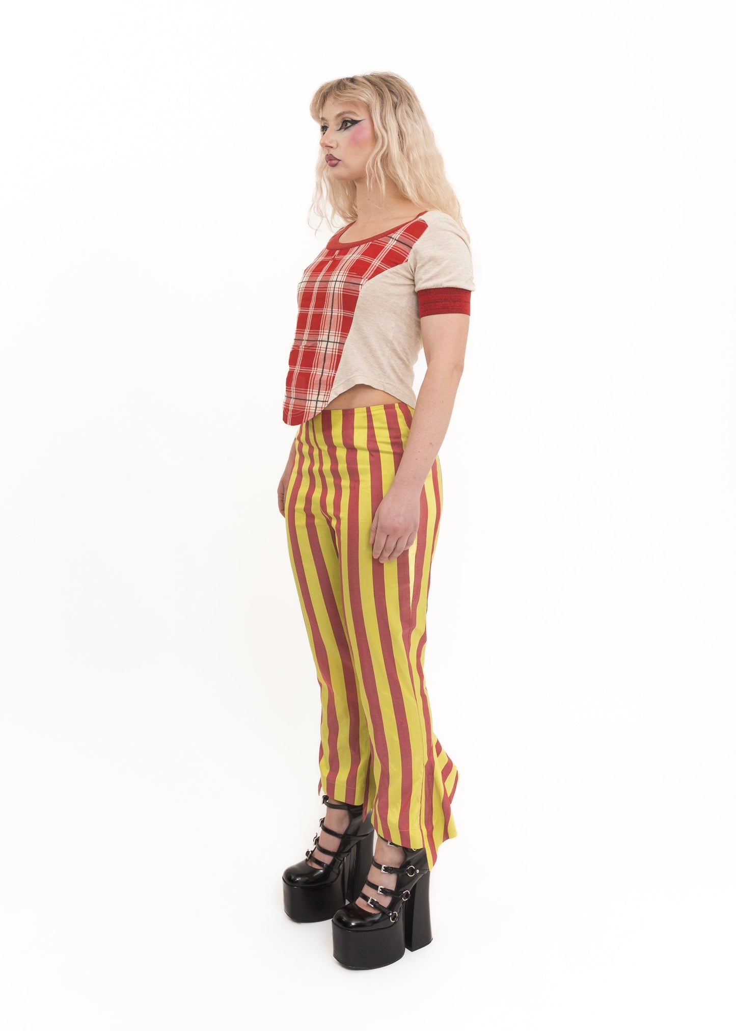 Tartan panelled corset t-shirt