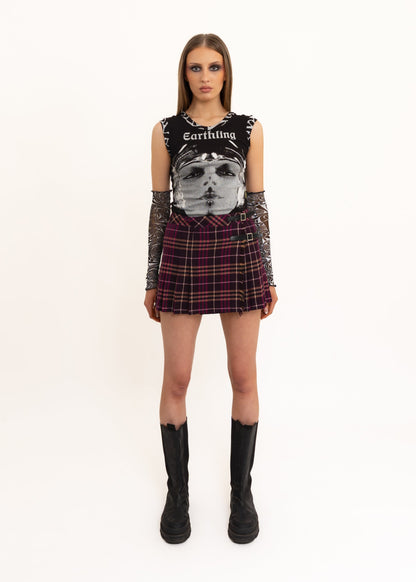 Burberry Tartan pleated wool mini skirt with leather buckles Bizarre Bazaar