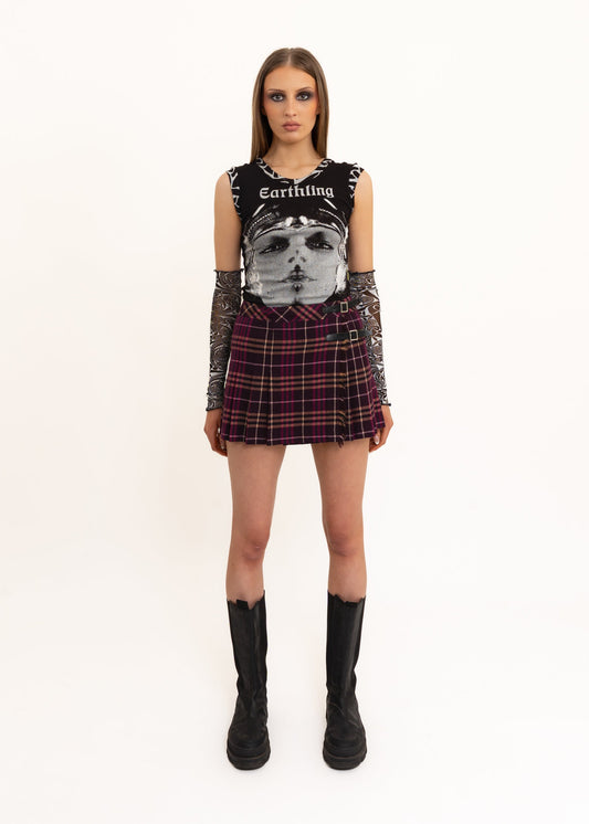 Burberry Tartan pleated wool mini skirt with leather buckles Bizarre Bazaar