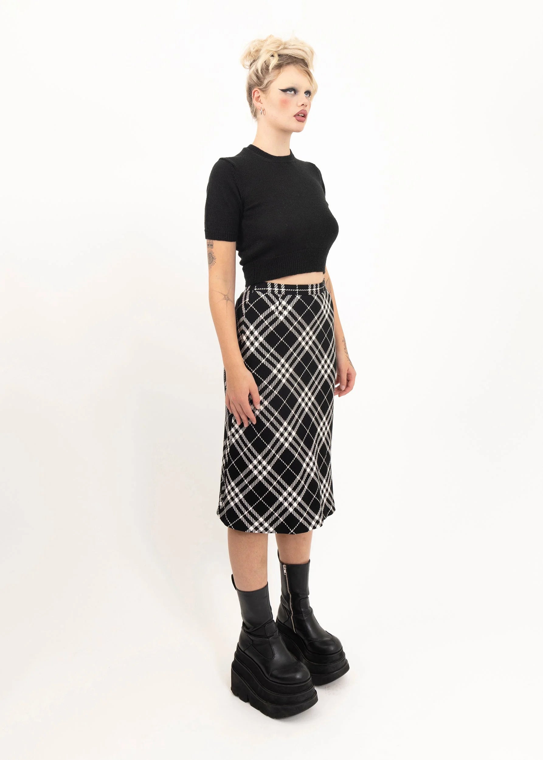 Burberry London Blue Label Tartan wool midi skirt