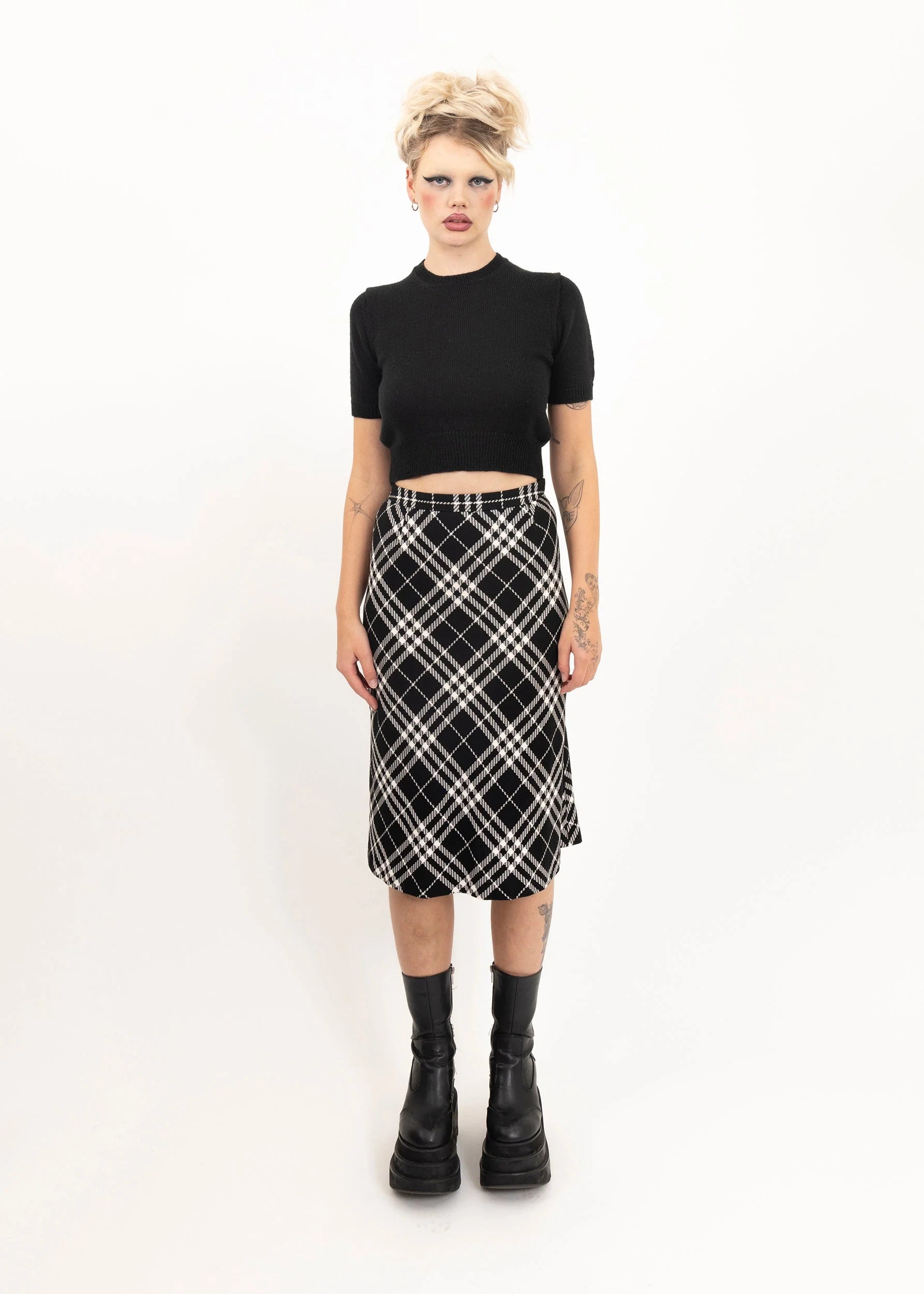 Burberry London Blue Label Tartan wool midi skirt