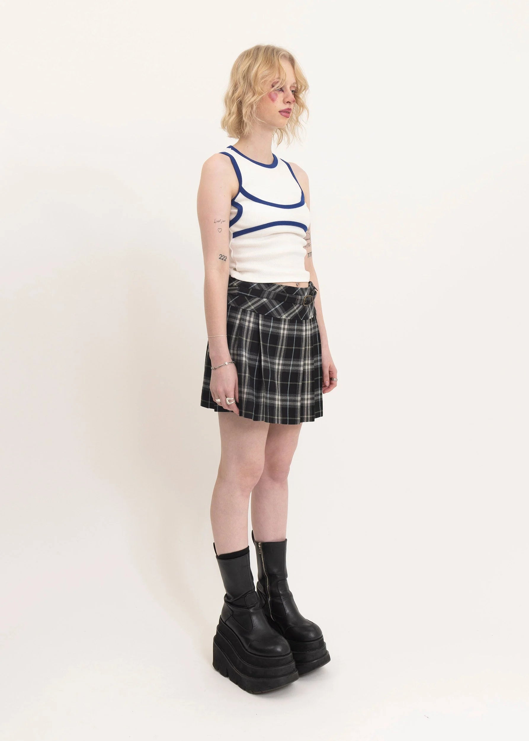 Burberry London Blue Label Tartan wool pleated mini skirt