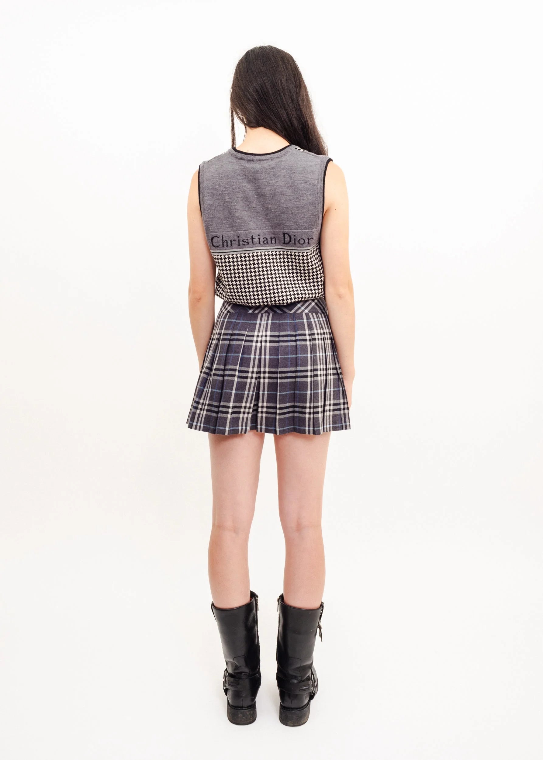 Burberry London Blue Label Tartan wool pleated mini skirt