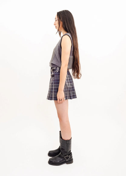 Blue plaid leather skirt hot sale