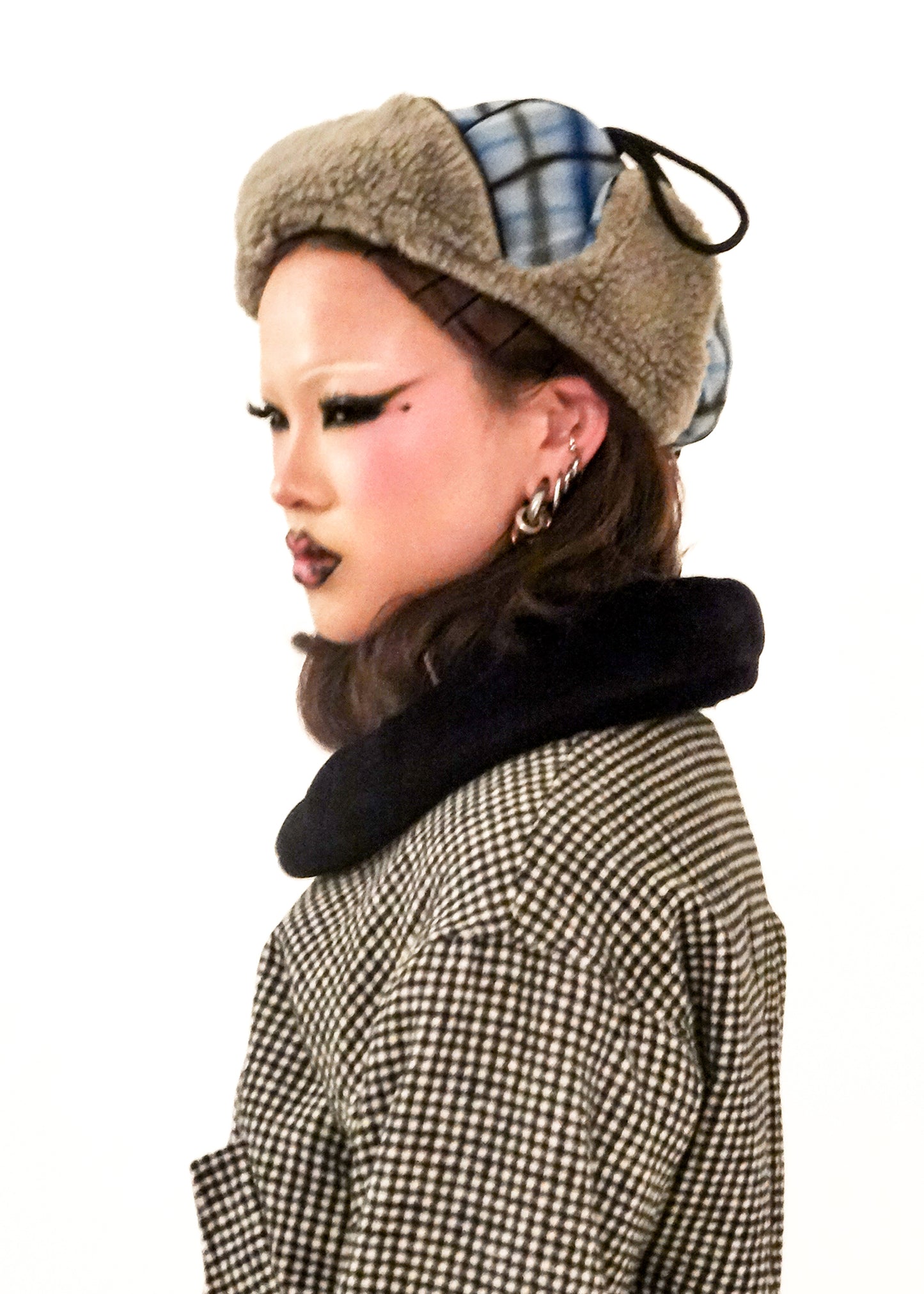 Airbrushed tartan winter hat- blue