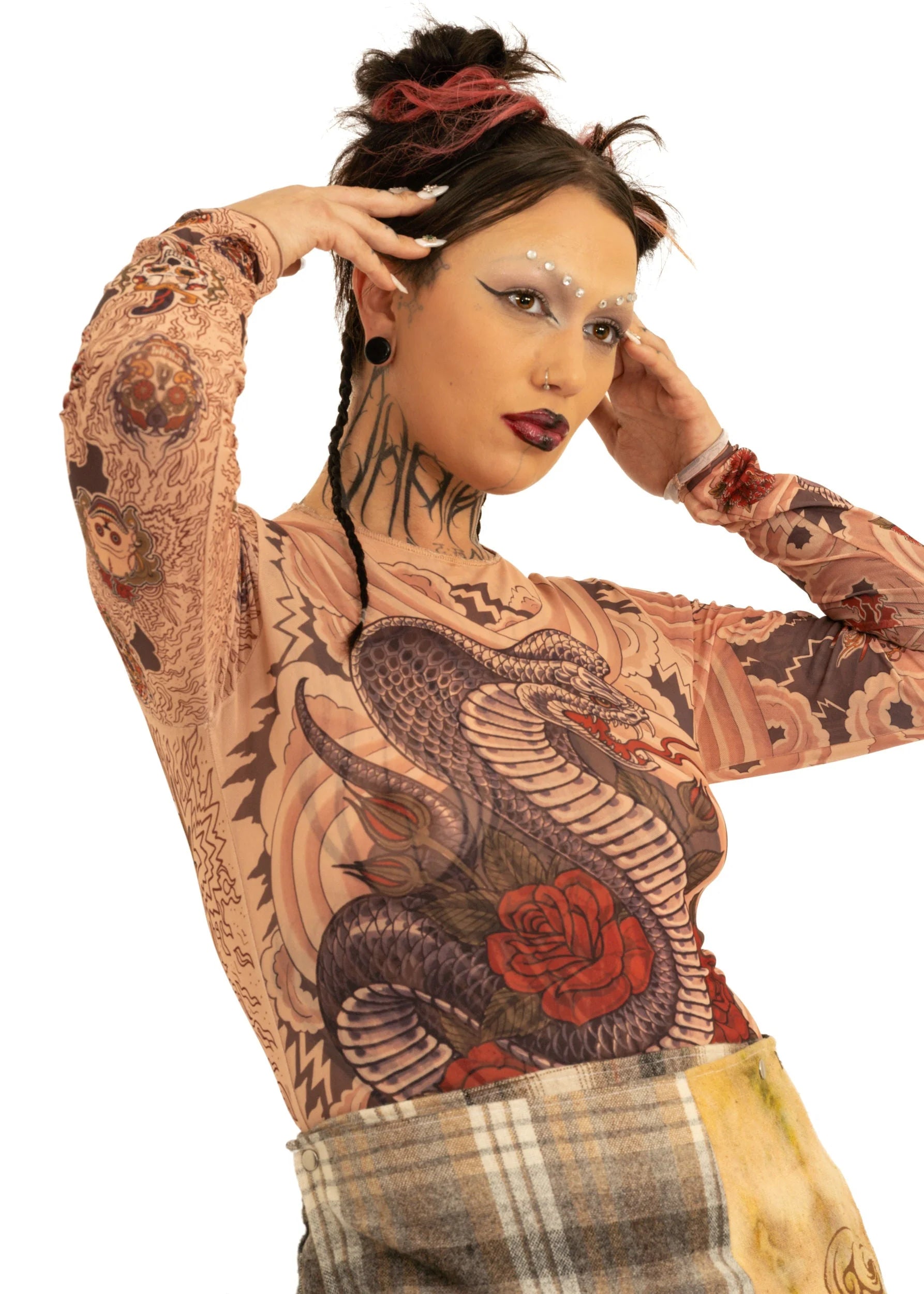 Bizarre Bazaar Tattoo graphic print mesh top