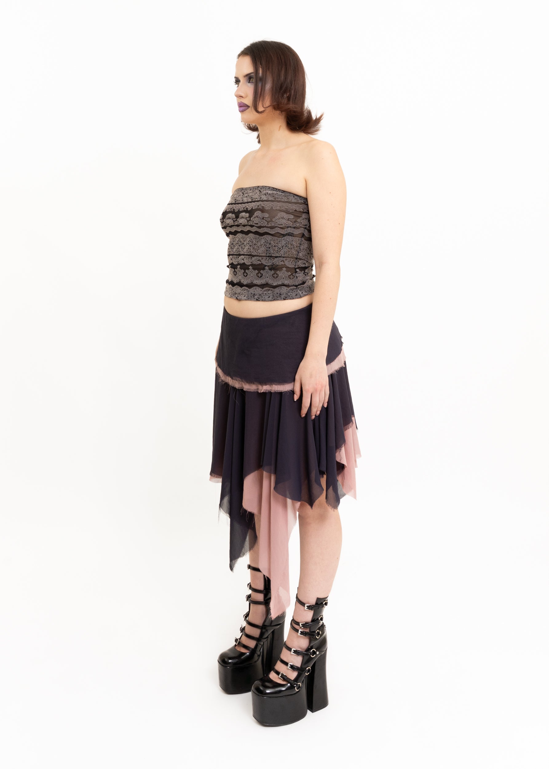 Bodies of Solace Tiered raw hem midi skirt Bizarre Bazaar
