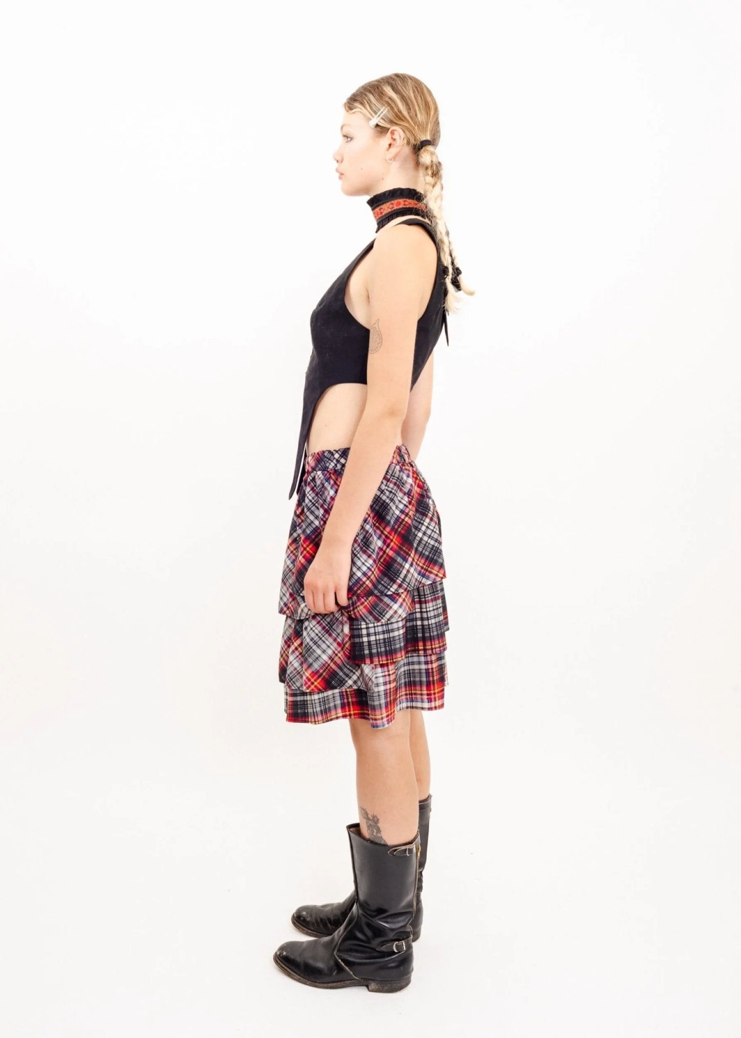 Atsuro Tayama Tiered tartan skirt