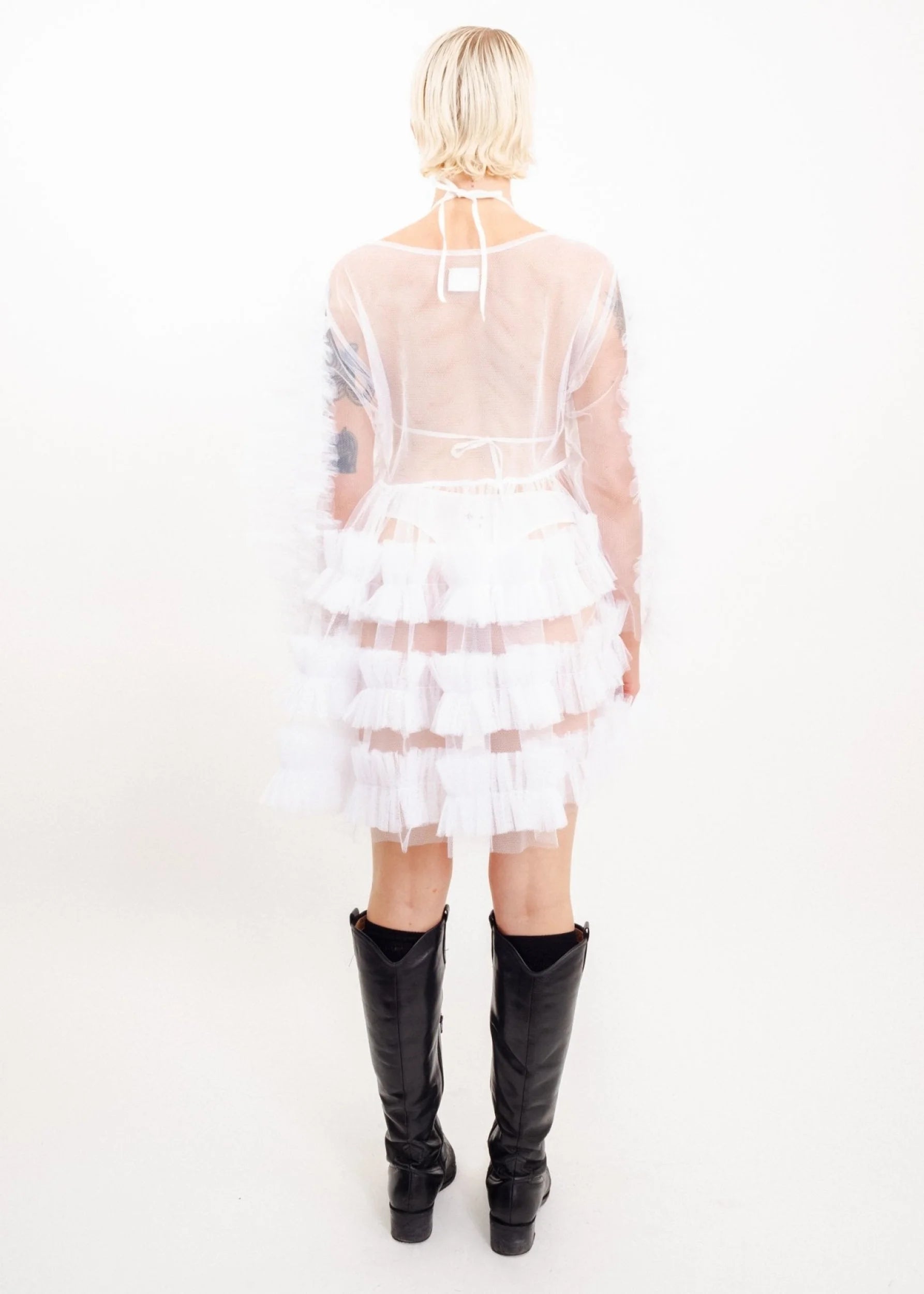 Jojo The Label Tulle Ruffled Mini Dress- White