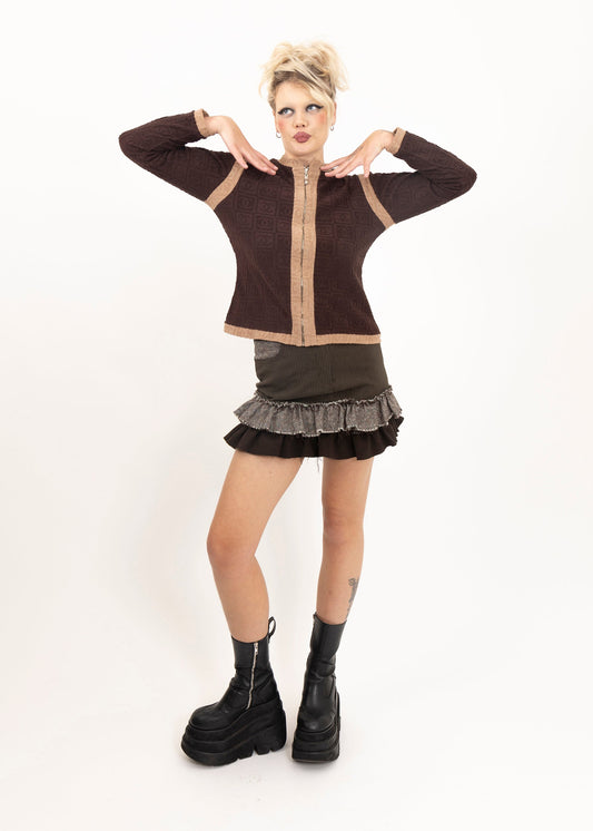 Morgan De Toi Tweed ruffle mini skirt