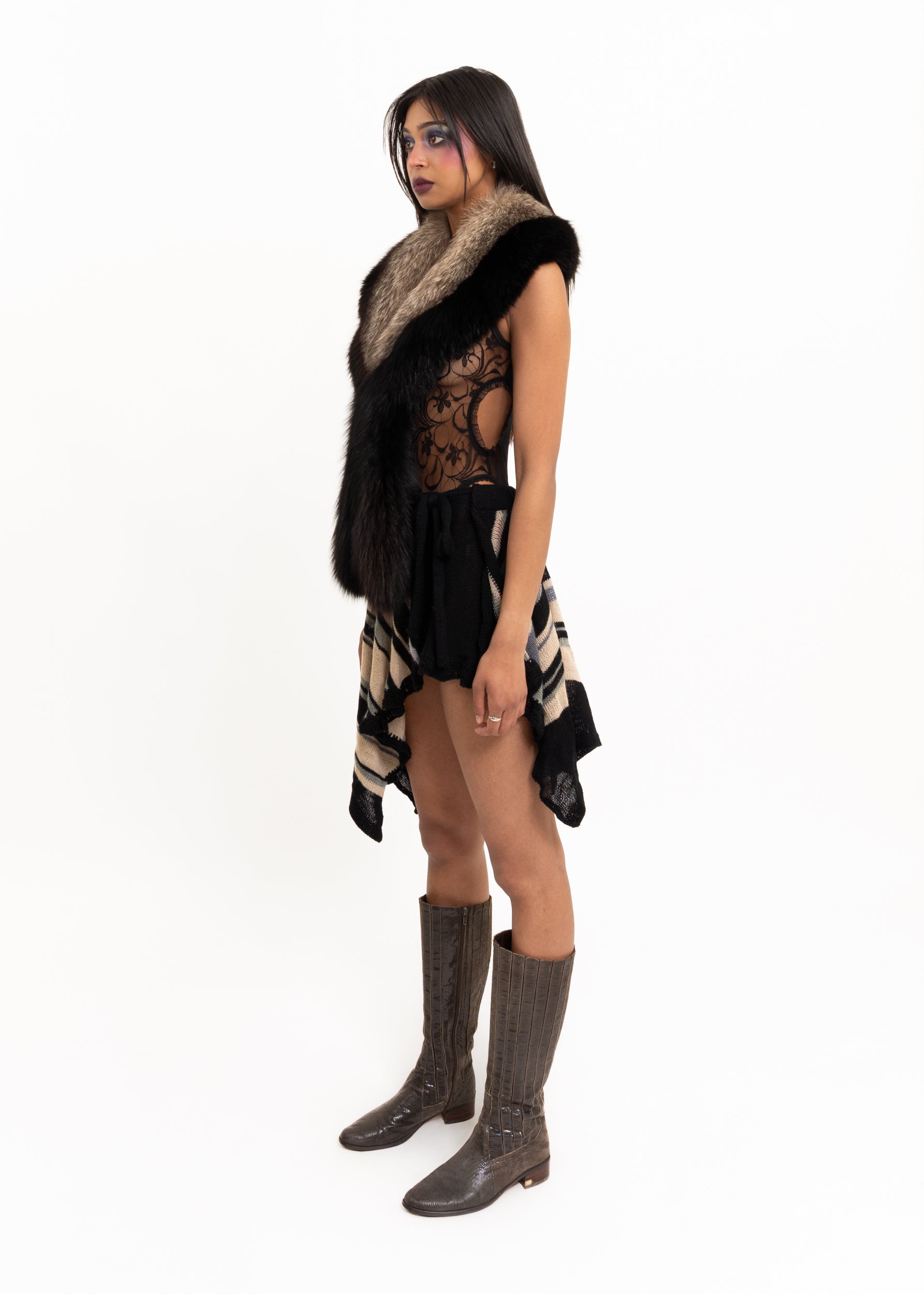 Japanese vintage two-tone fox fur stole Bizarre Bazaar