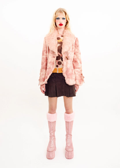 Renshi Variegated pink suede jacket with fur trims