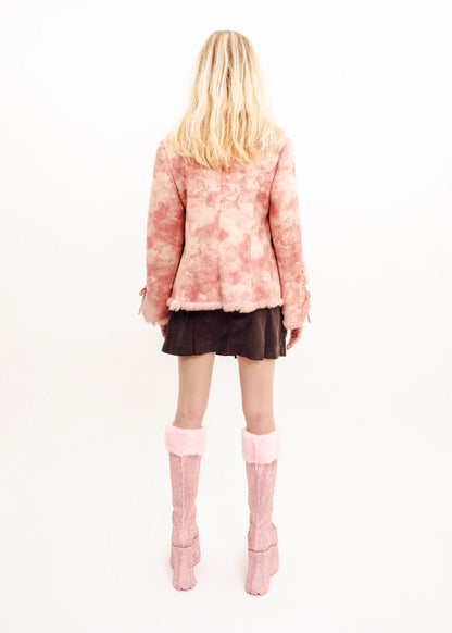 Renshi Variegated pink suede jacket with fur trims