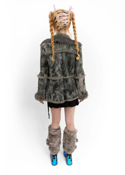 Bizarre Bazaar Variegated suede jacket with rabbit fur