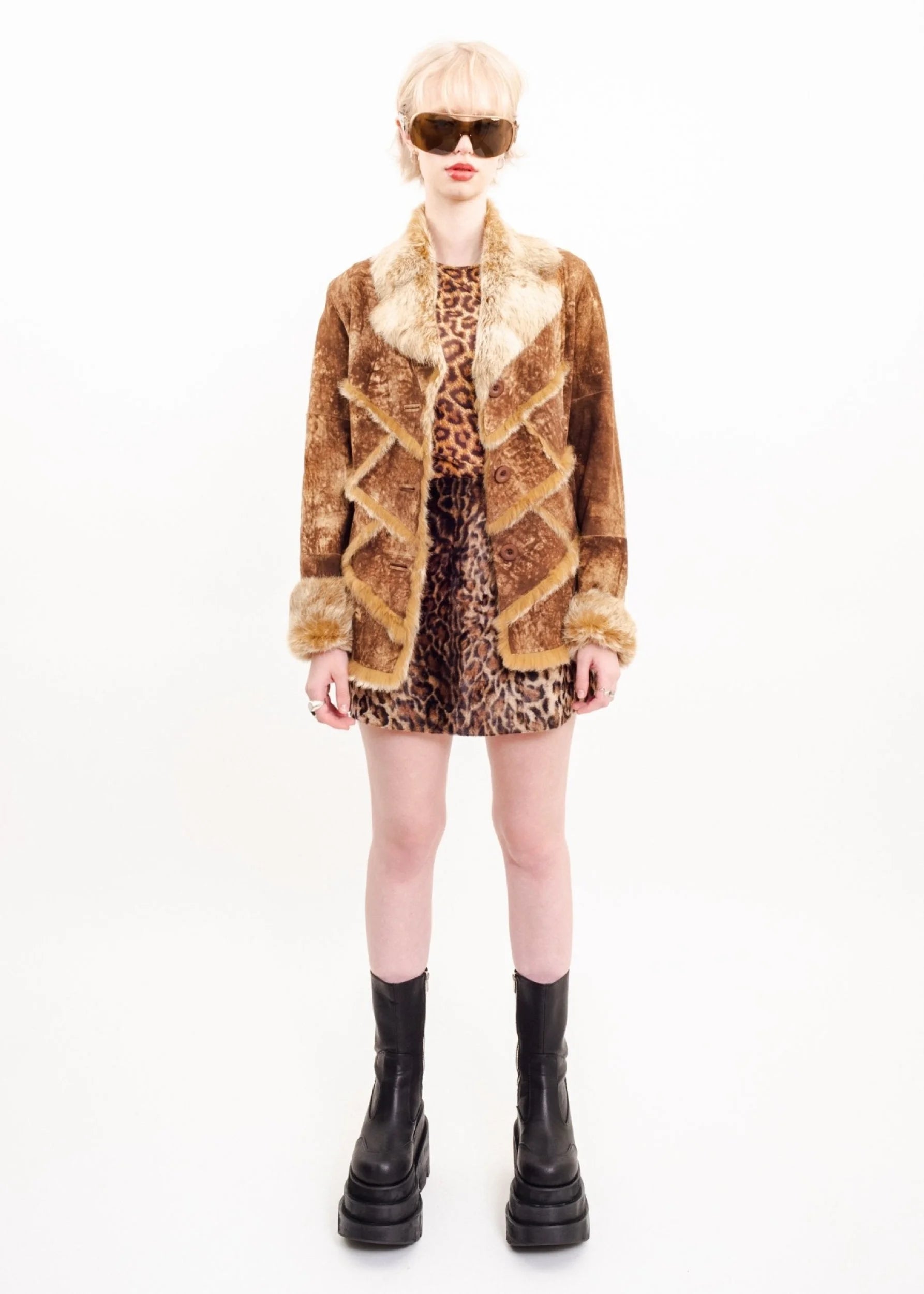 Bizarre Bazaar Variegated suede jacket with zig-zag fur