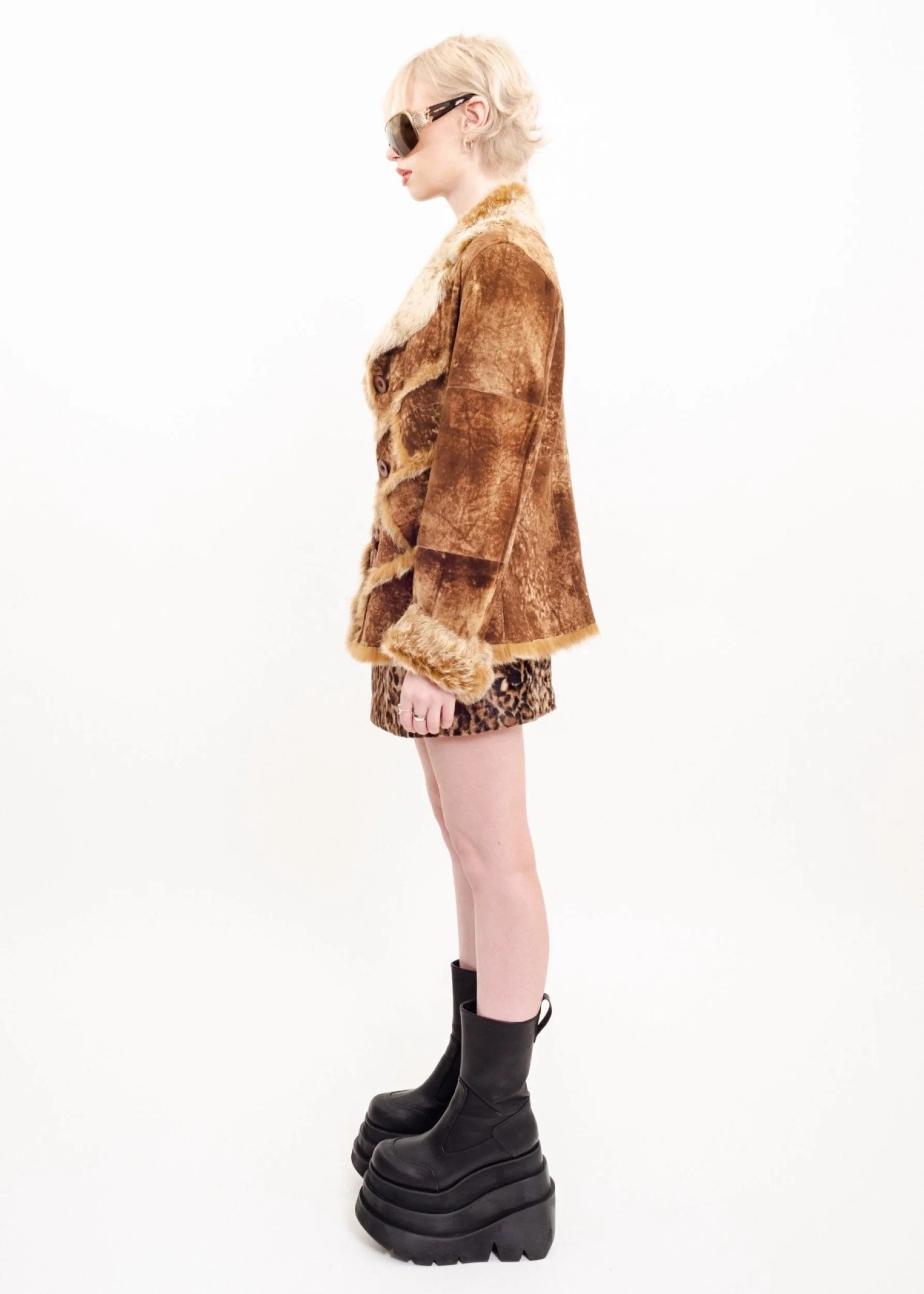 Bizarre Bazaar Variegated suede jacket with zig-zag fur