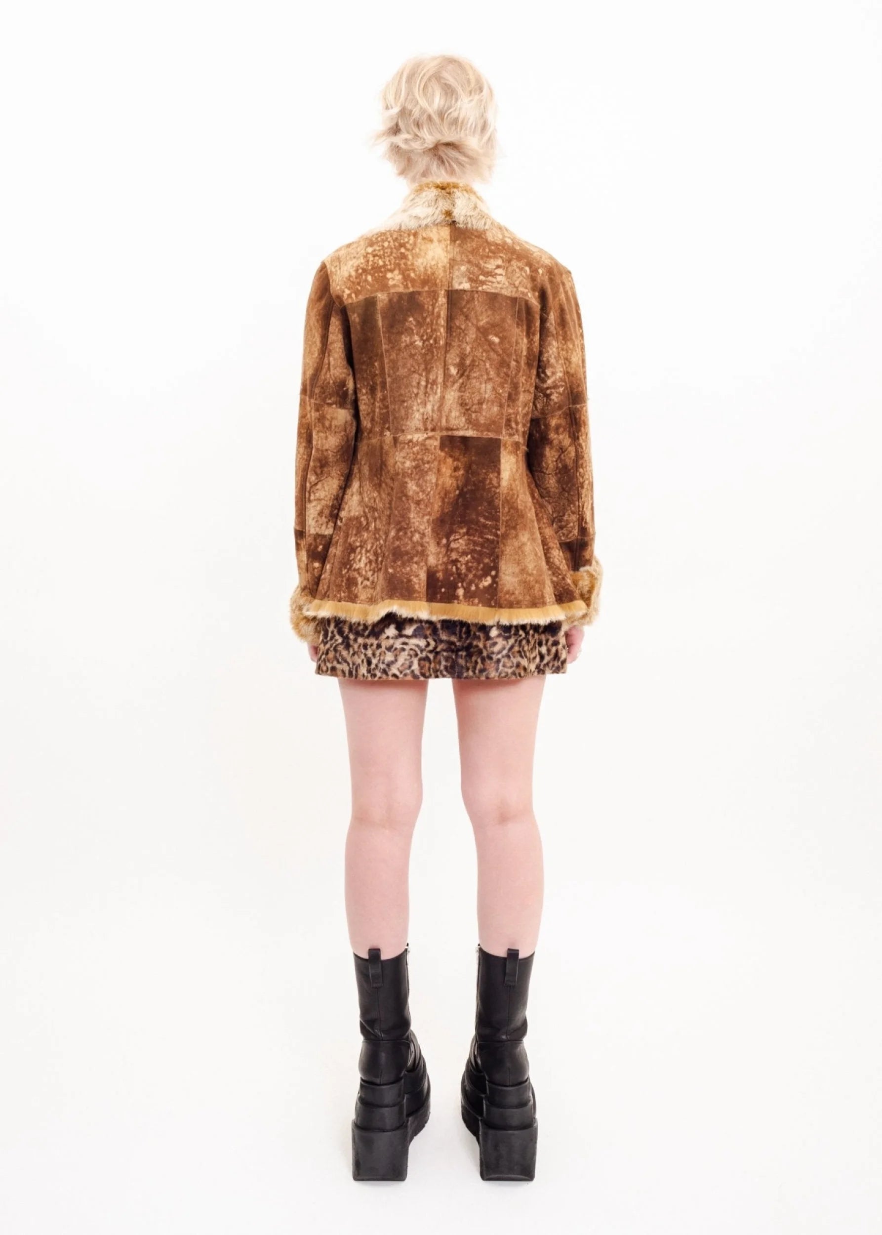 Bizarre Bazaar Variegated suede jacket with zig-zag fur