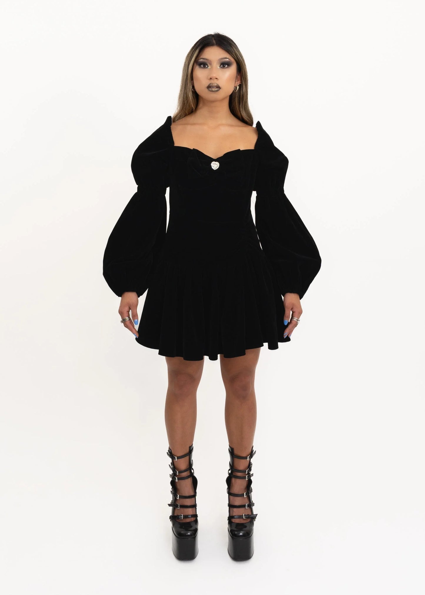 Bizarre Bazaar Velvet balloon sleeve mini dress