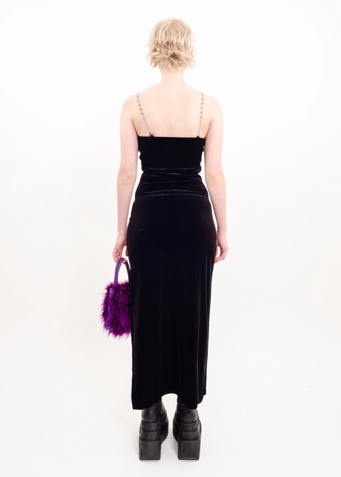 Mouth Valley Velvet gown with faux fur trim