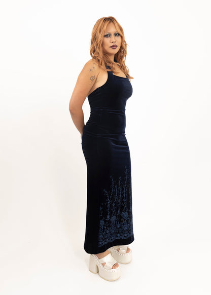 Status Collection Velvet gown with glitter filigree appliqué