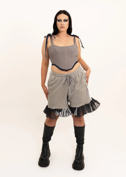 Pippin’s Apparel Vivienne reversible denim/ gingham corset