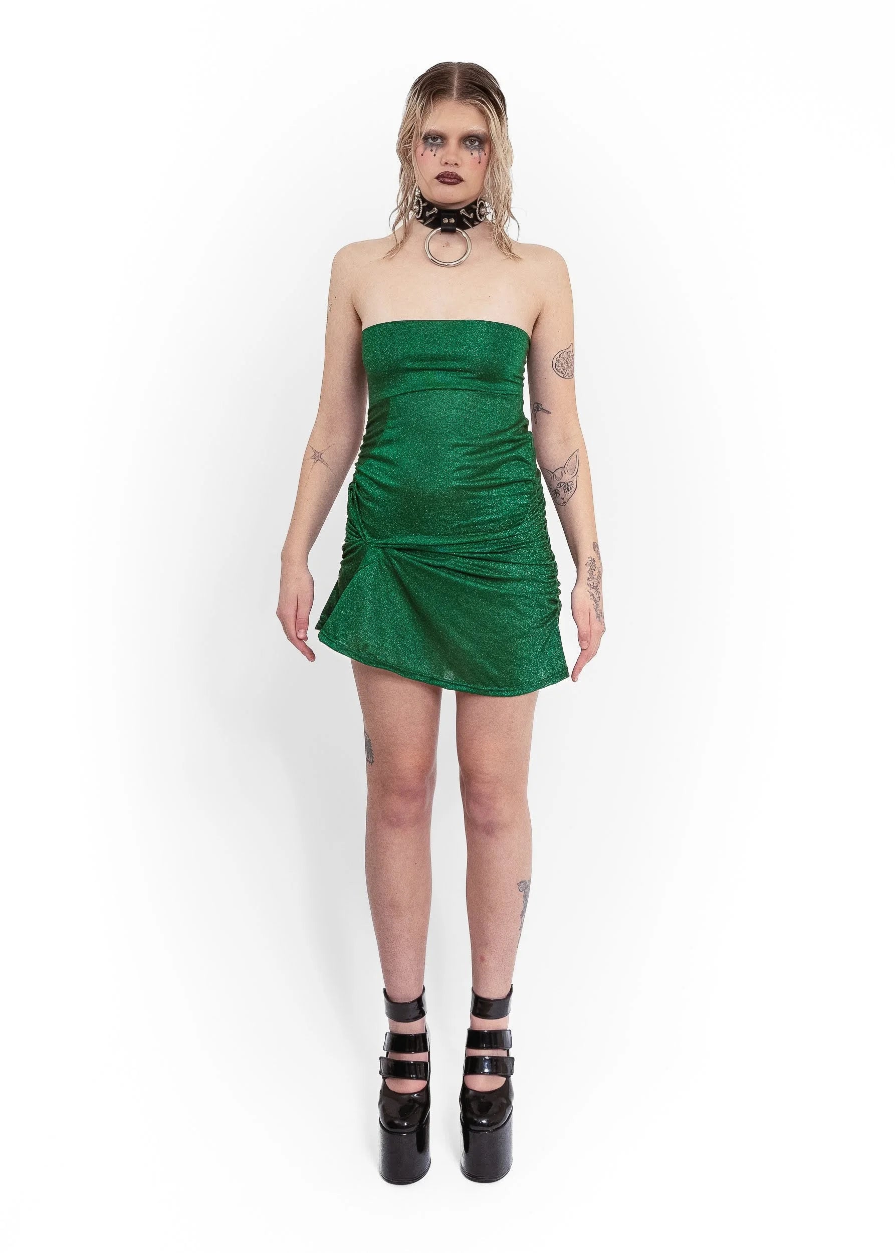 Daf Nimkovsky Wabi strapless mini dress- green glitter *BB