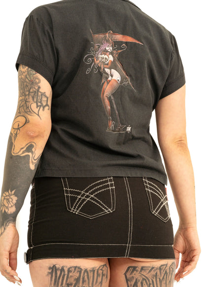 Illicit Witchy Pin Up Girl Collared Shirt